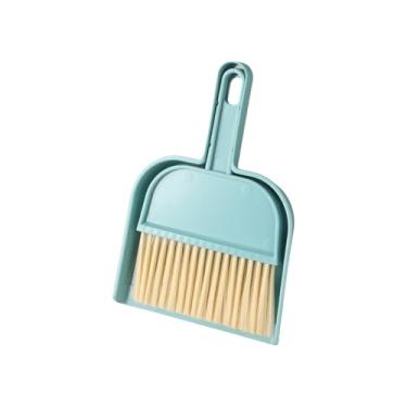 Imagem de Conjunto de mini vassoura e pá de lixo - conjunto de mini batedor para mesa, limpeza, escritório, cozinha, ninho de animais de estimação, etc., conjunto de pá de plástico para limpeza diária (azul)