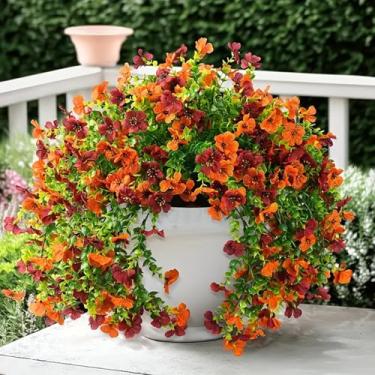 Imagem de 1 peça de flor artificial de 76 cm, tela 45 de ucalipto, violeta, videira, eucalipto, simulação, planta verde, decoração de casamento ao ar livre, jardim (vermelho primavera laranja)