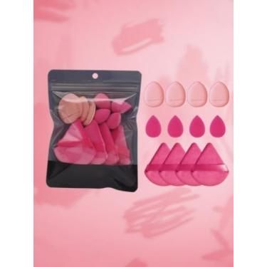Imagem de 12 peças esponja de liquidificador triângulo pó puff rosto macio maquiagem puff base cosmética rosa