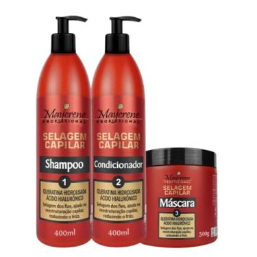 Imagem de Kit Selagem Capilar Maycrene Profissional Shampoo 400ml Condicionador 400ml Máscara 500g Sem Adição de Sal