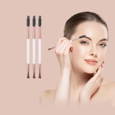 Imagem de Pincel de sobrancelha, 3 peças de pincéis de sobrancelha de ângulo duplo, carretel portátil para sobrancelhas, ceras, géis e misturas (branco)