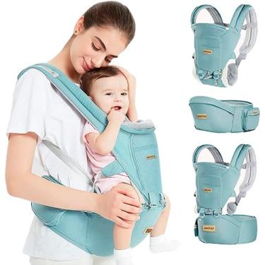 Imagem de Mochilas Canguru Portador Ergonômico Carregador De Bebê 3 Em 1 Para 0-36 Meses (Azul Claro)