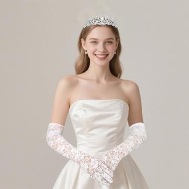 Imagem de 1 acessório de cabelo com strass Siver e 1 par de luvas de renda branca