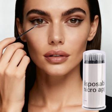 Imagem de 100 pincéis microaplicadores descartáveis para extensão de cílios Microswab para varinhas de rímel para removedor de cílios com barril (diâmetro da cabeça preta 1,5 mm)
