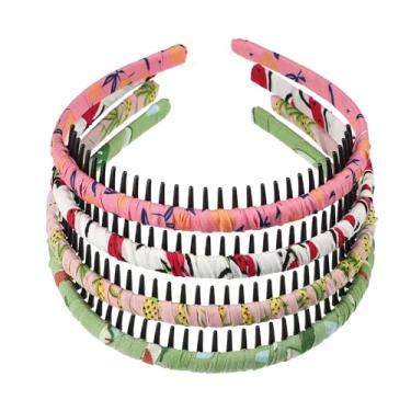 Imagem de 4 faixas de cabelo com padrão floral de pente de dentes, argola de cabelo para pente de dente para mulheres, faixas elásticas antiderrapantes, acessórios de cabelo modernos para ioga, exercícios, rosa