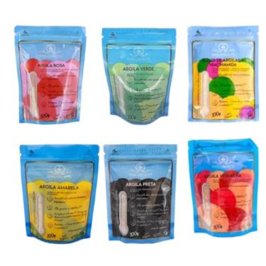 Imagem de Kit Completo de Argilas Naturais, 6 Tipos para Tratamento Facial, Preta, Vermelha, Amarela, Verde, Rosa e Blend com Niacinamida, 100g Cada, Vegano