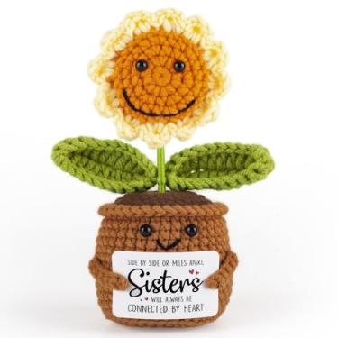 Imagem de Soobeeke Sister Gifts from Sister – Emotional Support Crochet Sunflower Gifts for Sisters with “Side by Side or Miles Apart” Card – Soul Sisters Birthday, Graduation, Long Distance Gift