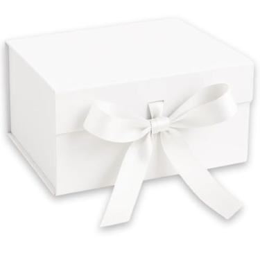 Imagem de Caixa De Presente DobráVel Em PapelãO Com Fecho MagnéTico E Fita De Cetim(Branco,(GG) - 33,5 x 26 x 15,5 CM)