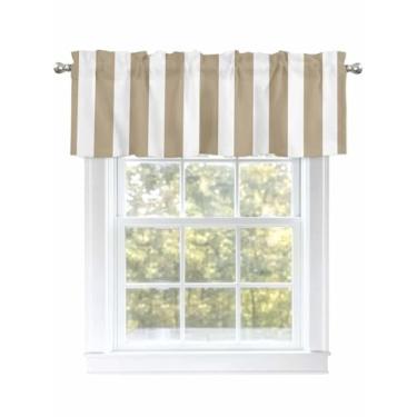 Imagem de Caqui sanefas brancas geométricas para janelas, minimalista, arte moderna, cortinas de saia de cozinha para janelas de sala de estar/banheiro, cortina de café com bolso de haste. 1 painel, 137 cm x 45