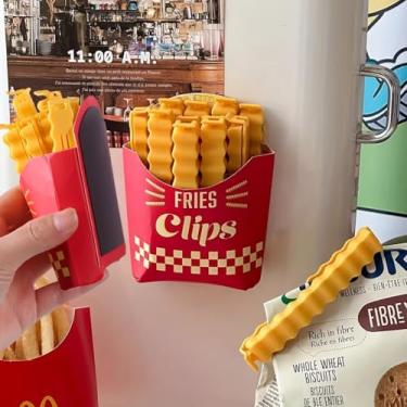 Imagem de 12 peças de batata frita – Novidade Clipes de lanche criativos realistas, comida fofa, cenoura, animais, gatos, tema de cachorro, selo de cozinha, selador de pacote aberto