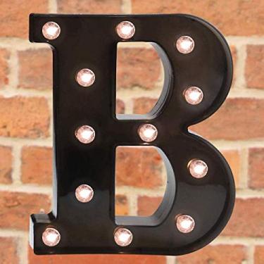 Imagem de Letreiro decorativo com letras iluminadas por LED - Letras de letreiro do alfabeto com luzes para festa de aniversário de casamento, Natal, luz noturna, decoração de bar, preto B