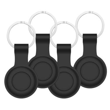 Imagem de Pacote com 4 capas de silicone compatíveis com chaveiro AirTag, capa protetora de silicone com porta-chaves - (preto)