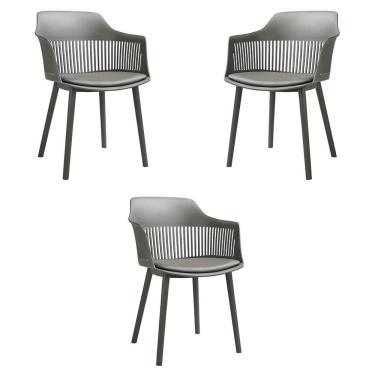 Imagem de Kit 3 Cadeiras Decorativas Prescott Sala De Jantar Pp/pu Cinza G56 - Gran Belo