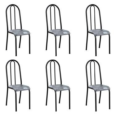 Imagem de Kit 6 Cadeiras De Cozinha Flórida Estampado Pará Cinza Pés De Ferro Preto