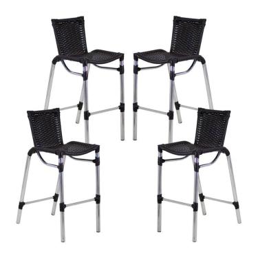 Imagem de 4 Banquetas Alumínio Fortaleza Alta Para Balcão Edícula Cozinha Bar Preto