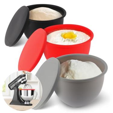 Imagem de Acessórios de forros de tigela de mistura de silicone compatíveis com misturadores KitchenAid de 5 litros, inclui 3 forros e tampas, pode ser lavado na lava-louças