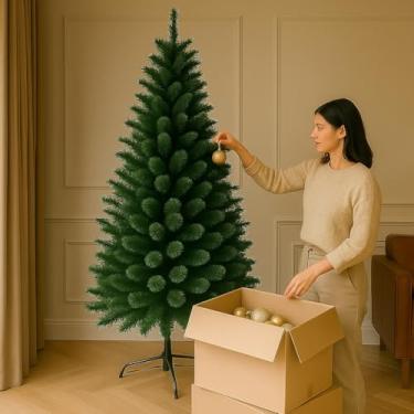 Imagem de Árvore de Natal Pinheiro Verde 2,40m com 1.400 Galhos, Montagem Fácil, Base Reforçada e Efeito Natural – Decoração Natalina Grande para Sala, Escritório ou Loja