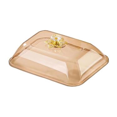 Imagem de IEUDNS Tampa retangular para alimentos com alça, ideal para suporte de, doces, tábuas de frios, donuts, queijos e sobremesas, S Amber