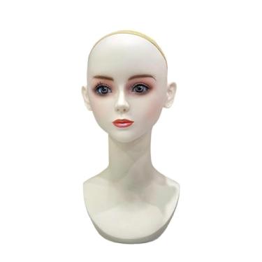 Imagem de MotiveTech Cabeça de manequim feminina, suporte para peruca, liso com orelhas para exibição e estilo, suporte para exibição de perucas, manequim para colares e