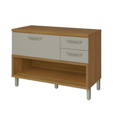 Imagem de Balcão 1 Porta 2 Gavetas 120cm Tampo Princesa Nesher, Freijó e Off Whi