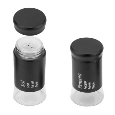 Imagem de Conjunto Saleiro e Pimenteiro de Vidro Revestido em Aço Cor Preto Linha Premium