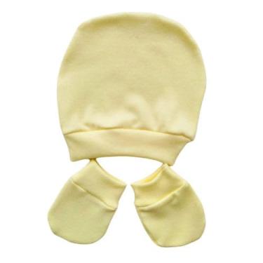 Imagem de Kit Touca e Luva Canelada Recém Nascido enxoval Saída de Maternidade (Amarelo)