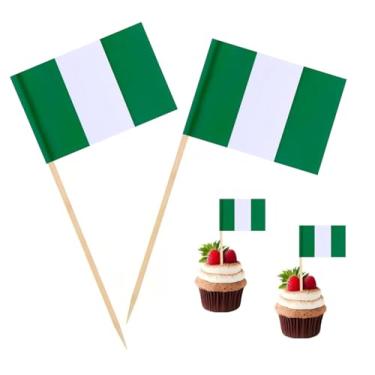 Imagem de 100 Pac Bandeira da Nigéria Bandeiras de palito de dente da Nigéria, palitos de coquetel, mini palito, topos de cupcake, palitos de país, decoração de festa, celebração, coquetel, comida, bar, bolo,