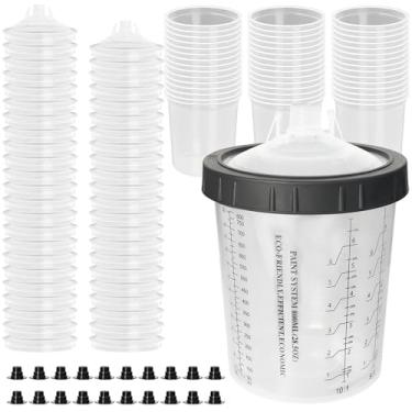 Imagem de Qopaw Sistema de copos de tinta descartáveis de 800 ml para pistola de pulverização automotiva HVLP e LVLP, copos de filtro de medição de mistura compatíveis com PPS com filtro de 125 mícrons, 45