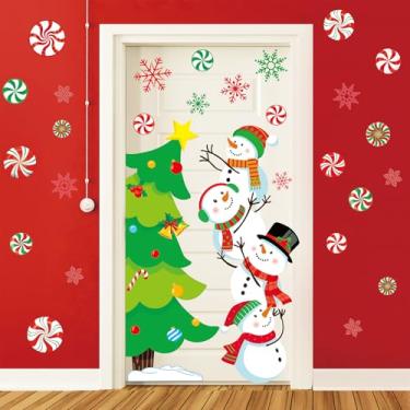 Imagem de JarThenaAMCS Adesivos de porta de Natal, árvore de Natal, flocos de neve, doces, decalques de parede, adesivos grandes para decoração de janela de festa de inverno em casa