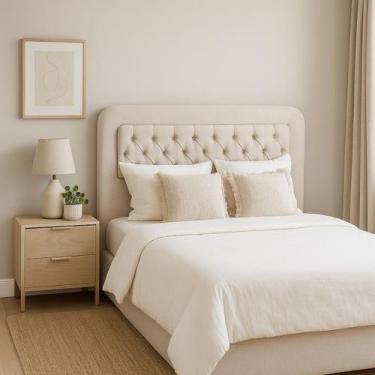 Imagem de Cabeceira Casal Moderna Cama Box Capitonê Suede Bege 1,40m - Damasu