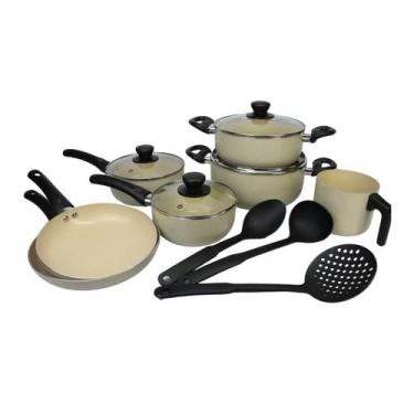 Imagem de Jogo de Panelas Antiarerente 10 Peças Cerâmica Nude Cozinha Completa D