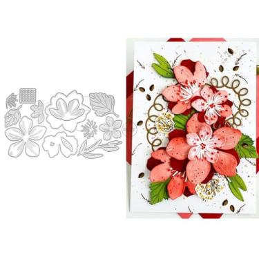 Imagem de DzIxY Conjunto de moldes de corte de metal com flores de pêssego para fazer cartões, conjunto de recortes de papel, estêncil, suprimentos, modelos de máquina