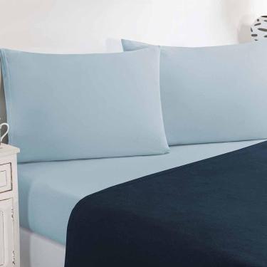 Imagem de Jogo De Cama Malha Lençol 100% Algodão Gran Moratta 4 Peças Casal - Azul Marinho-azul Bebê