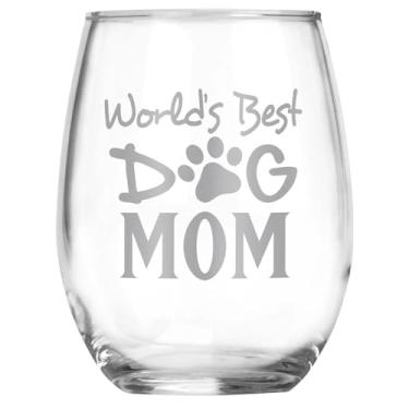 Imagem de Copo de vinho sem haste World's Best Dog Mom • Copo de vinho gravado de 500 ml • Presente para mãe • Aniversário • Dia das Mães • Irmã • Tia • Presente para amantes de cães