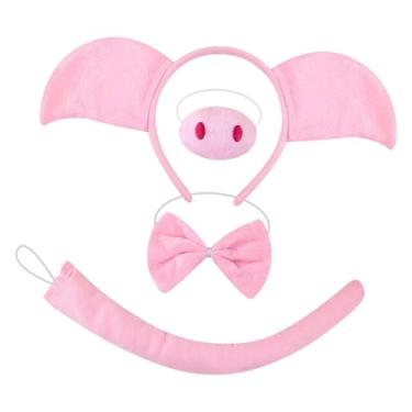 Imagem de UGPLM Fantasia de Porco para Decoração de Festas de Fim de Ano, Carnaval e Baile de Máscaras, Luz Rosa, 3 Piece Set W Nose