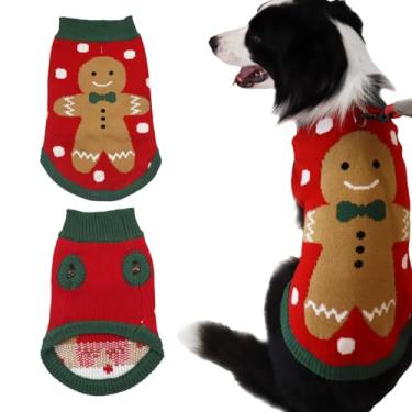 Imagem de Suéteres para cães de estimação Natal vermelho tricotado suéter de gengibre menino suéter suéter para filhotes roupa quente para cães e gatos (P)