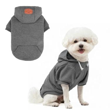 Imagem de BEAUTYZOO Suéter com capuz para cães pequenos com bolsos, roupas para cães pequenos e médios, meninos e meninas, casacos de algodão laminado tipo waffle para animais de estimação com chapéu e orifício