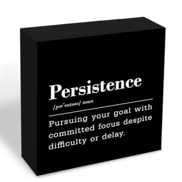 Imagem de Placa de madeira motivacional para escritório com definição de persistência, decoração vintage de madeira maciça, placa de mesa minimalista e de alta qualidade, placa de madeira inspiradora para