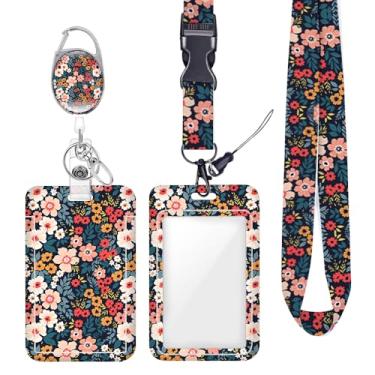 Imagem de Cordão de crachá de identificação floral vintage para crachás de identificação, protetor vertical de trabalho, clipes de mosquetão retráteis, cordão de chave resistente para mulheres, editora