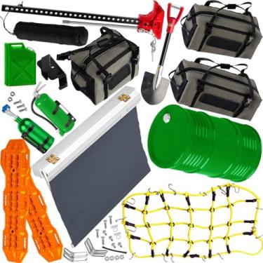 Imagem de hopsupRC Crawler Car Decoration for 1/10 Trx4 Trx6 SCX10 Gen 7/Gen 8,Mini Luggage Net,Simulation Package,Shovel,Fuel Tanks,Recovery Board,Fire Extinguisher,Tent,Monkey Pole,Yellow