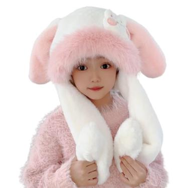 Imagem de Chapéu de movimento com orelhas de coelho, chapéu de inverno com orelhas de salto | Lindo chapéu de lenço com capuz grosso para mulheres e homens - Aquecedor de pescoço de inverno engrossado