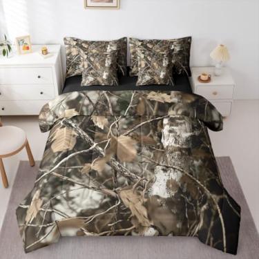 Imagem de Erosebridal Conjunto de cama completo com 7 peças, tronco de árvore, ramos, camuflado, ramo de folhas mortas, casa de fazenda, floresta e tema de camuflagem para adolescentes, homens e mulheres