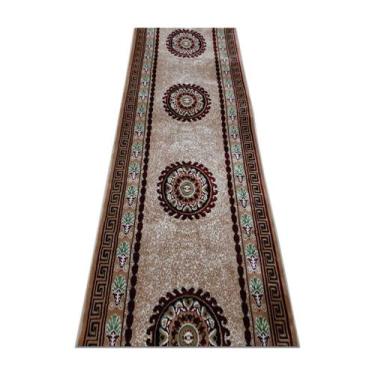 Imagem de Passadeira 10Mt Belga Aveludado 60X1000Cm Medalhão Bege - Rosa Cortina