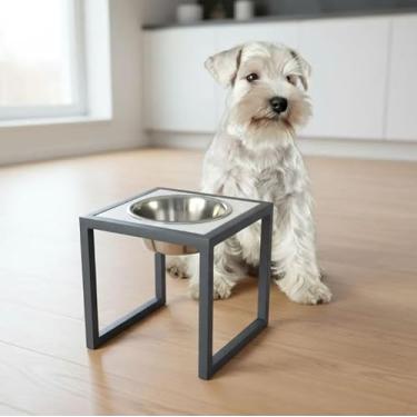 Imagem de Comedouro Elevado para Cães Tamanho médio, Estrutura em Alumínio, Tigela Removível em Aço Inox, Antiderrapante (preto)