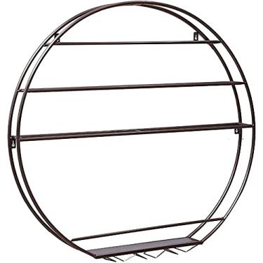 Imagem de GAORUIFENG Prateleiras de vinho montadas em ferro redondo montado na parede com suporte de vidro, suporte de vinho, acessórios de vinho, suporte de garrafa de parede de 4 camadas (diâmetro de bronze