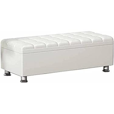 Imagem de Banco de sapatos para sala de estar, armário de armazenamento retangular, banco estofado de couro sintético, banco decorativo para sala de estar, quarto, branco