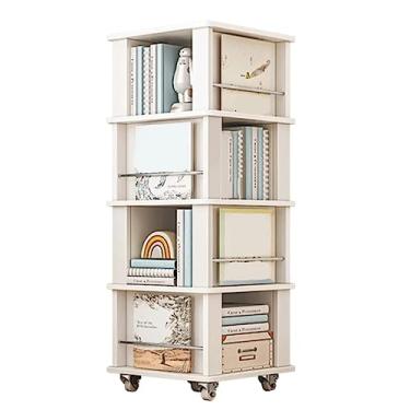 Imagem de UINGBPXT Estante de canto com rotação de 360°, estante branca em pé com rodas, suporte para sala de estar, estante simples, exibição perfeita