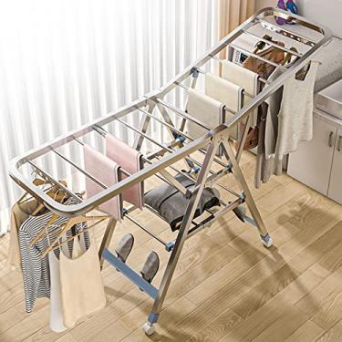 Imagem de SNOWNYLL Suporte de roupas dobrável, rack de secagem de roupas simples de aço inoxidável, rack de secagem de piso dobrável, rolamento de 50 kg, varanda varanda varanda escorredor vida quente dedicação