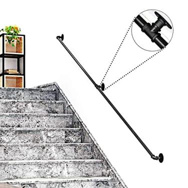 Imagem de Corrimão de tubulação/corrimão de escada de ferro forjado a vento industrial, loft interno doméstico contra a parede alça de jardim de infância antiderrapante antigo, preto (1 pés-6 m) (tamanho: 5,5 m