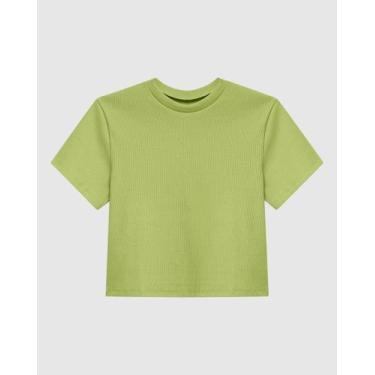 Imagem de Blusa Cropped Feminina Decote Redondo Manga Curta Em Malha Canelada - 